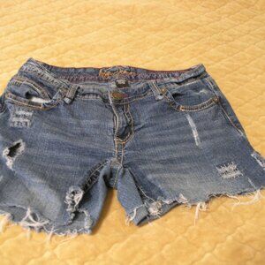 Ariya Jeans Distressed shorts Zippered back pocket embroidered accent Size 11/12